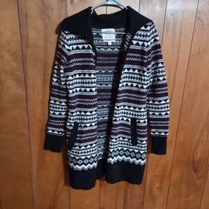 Cambridge Dry Goods Sweater Womens Small Cardigan Black Aztec Wool Blend
